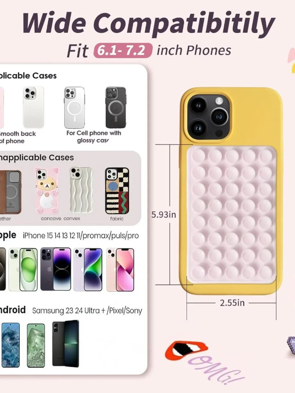 2 Pack Silicone Suction Cup Phone Case Mount in Pale Pink and Clear